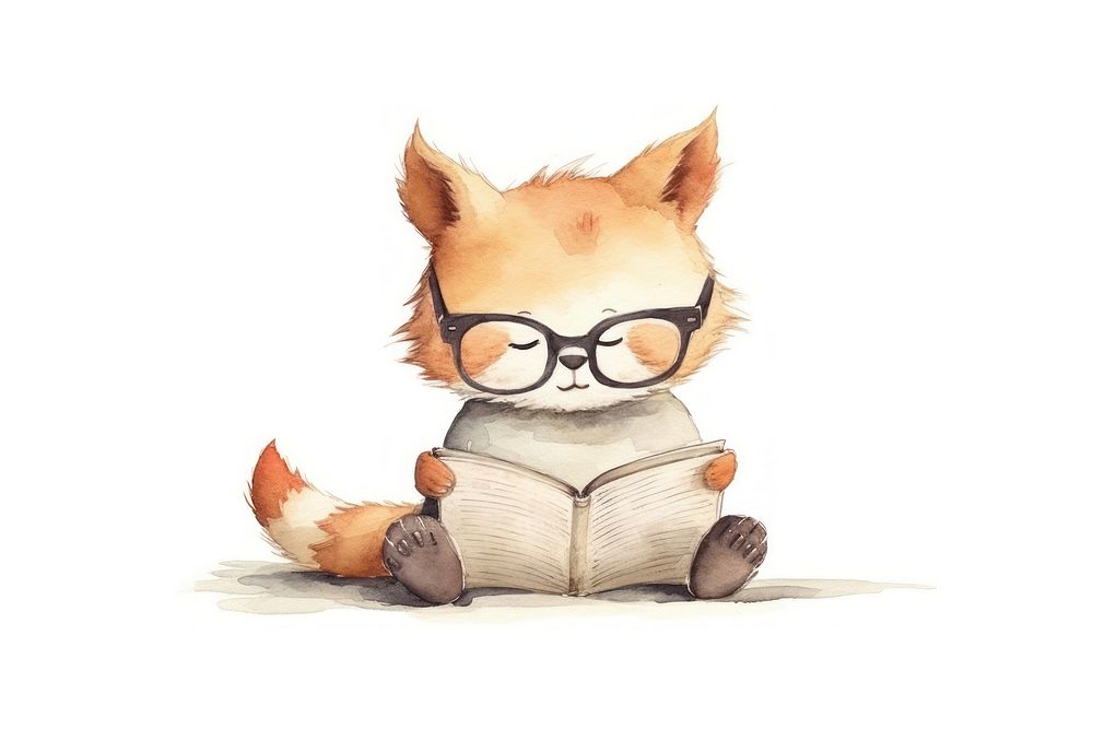Fox reading drawing glasses cartoon. AI generated Image by rawpixel.