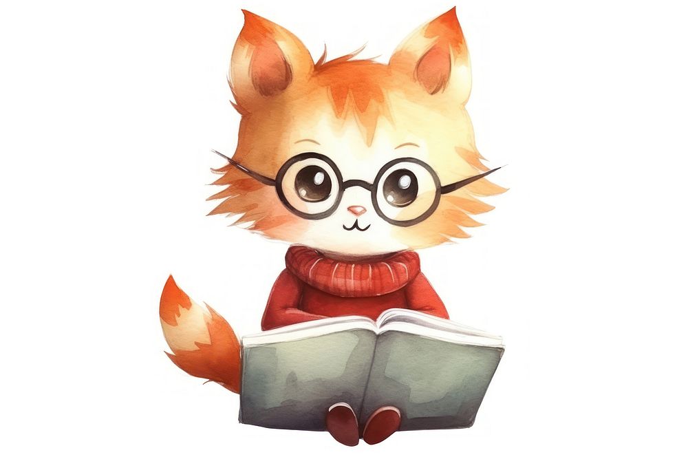Cat reading publication cartoon cute. AI generated Image by rawpixel.