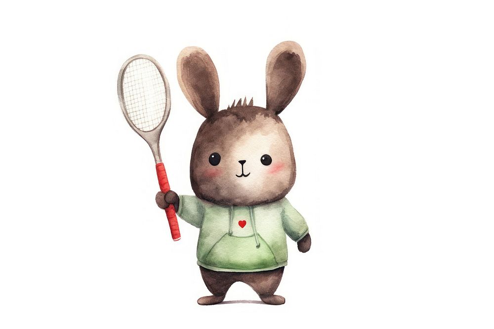 Rabbit playing tennis cartoon racket cute. 