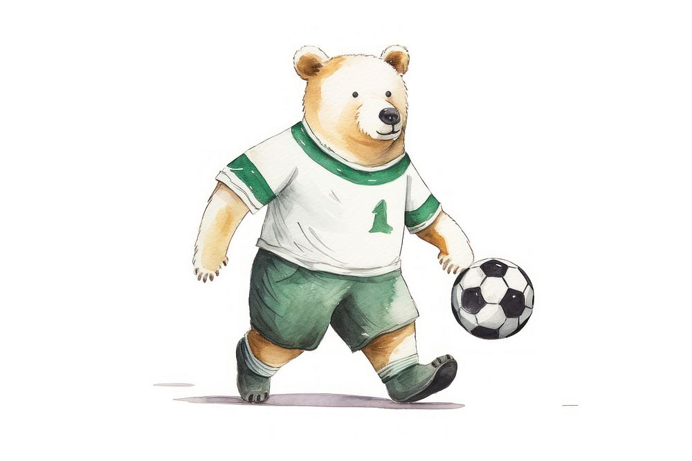 Bear playing soccer football cartoon sports. AI generated Image by rawpixel.