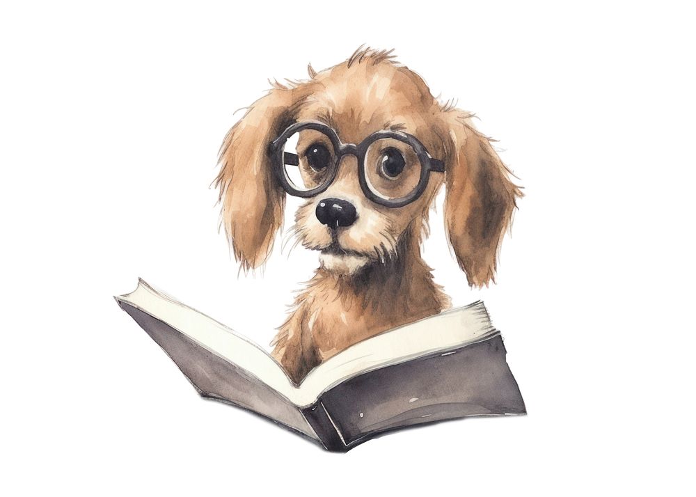 Dog reading publication drawing glasses. AI generated Image by rawpixel.
