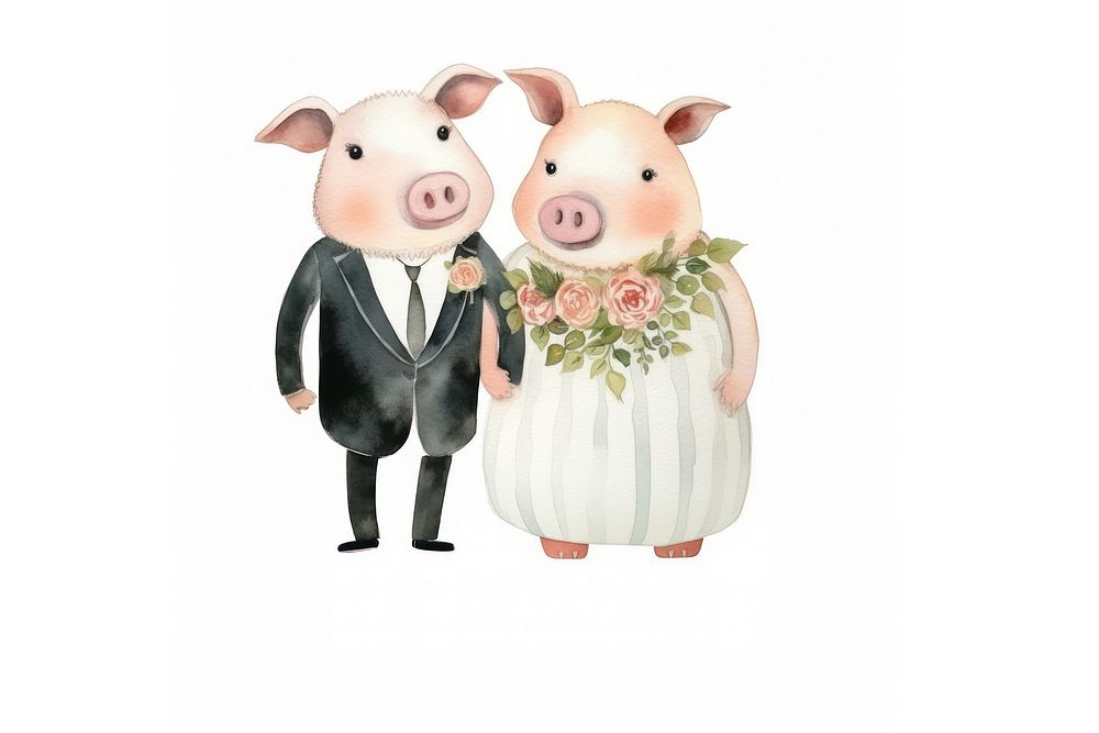 Pig wedding anthropomorphic cartoon mammal. AI generated Image by rawpixel.