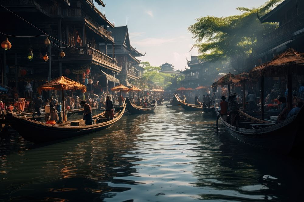 Floating market architecture waterfront outdoors. AI generated Image by rawpixel.