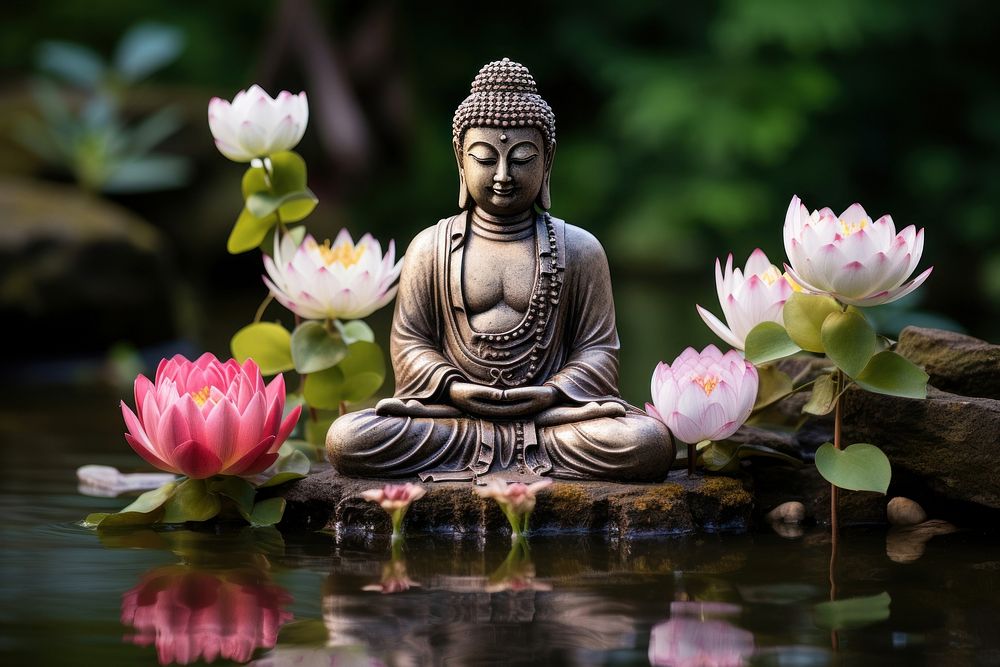 Buddha statue flower buddha plant. AI generated Image by rawpixel.