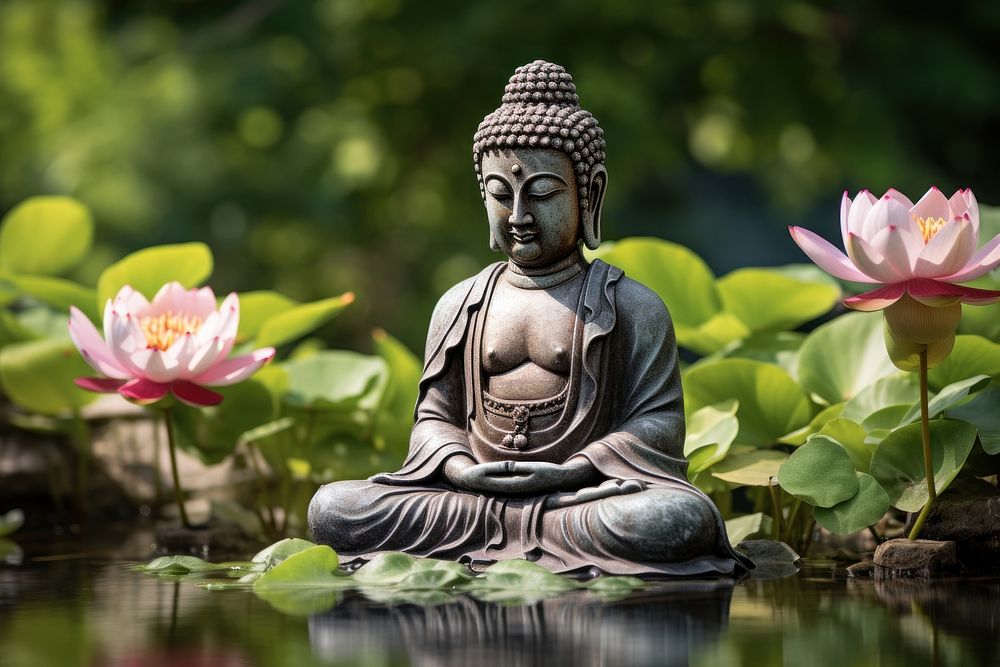 Buddha statue flower buddha plant. AI generated Image by rawpixel.