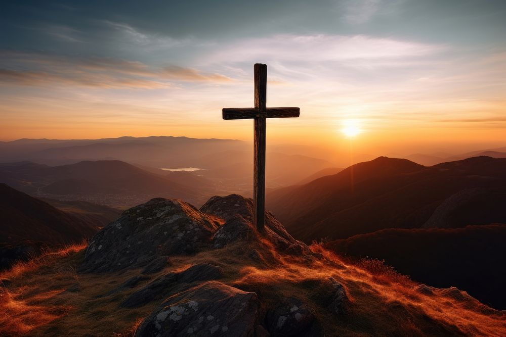 Christian cross landscape mountain outdoors. AI generated Image by rawpixel.