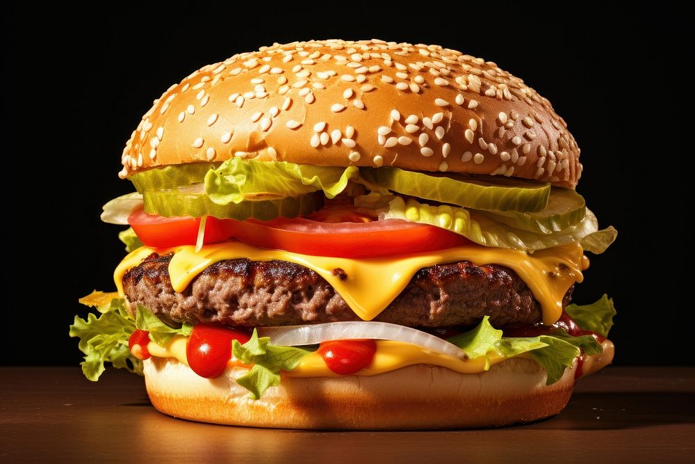 A grilled cheeseburger sesame food bun. AI generated Image by rawpixel.