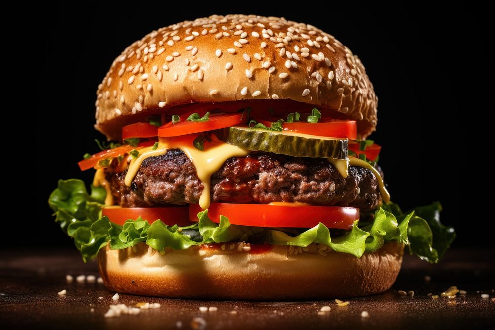 A grilled cheeseburger sesame food bun. AI generated Image by rawpixel.