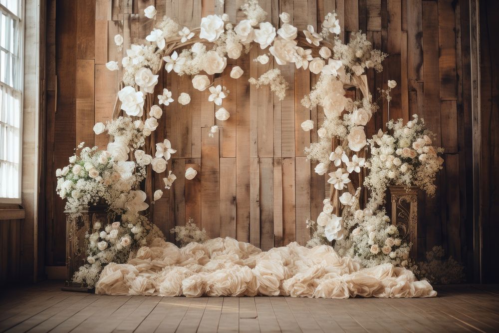 Wedding backdrop flower wood architecture. AI generated Image by rawpixel.