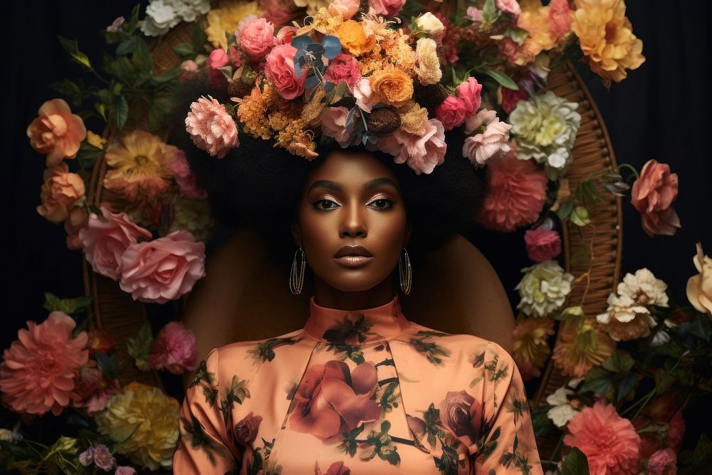 An African-American woman flower portrait plant. AI generated Image by rawpixel.
