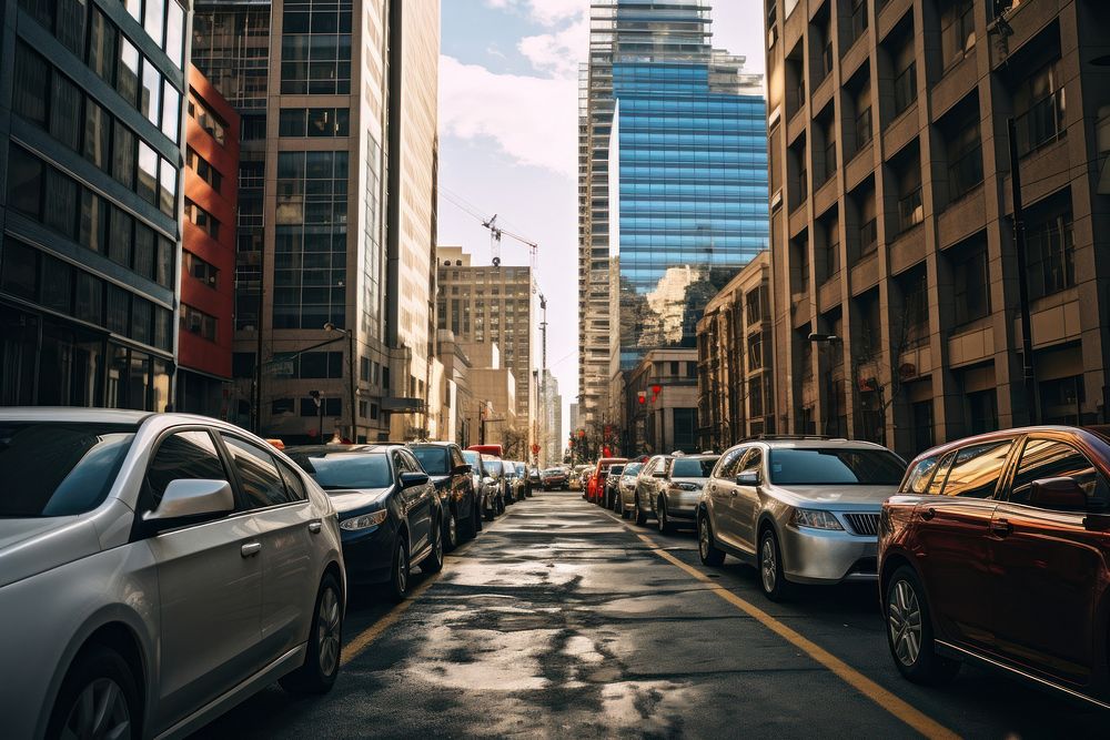 Cars parking building street city. AI generated Image by rawpixel.