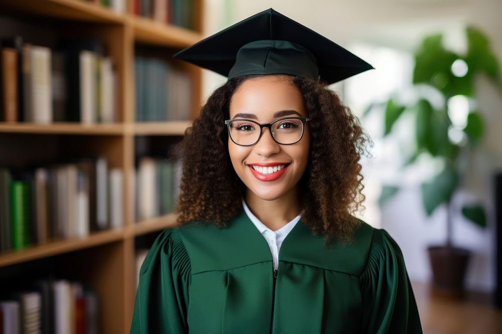 African-American female professional wearing glasses student smiling smile. 