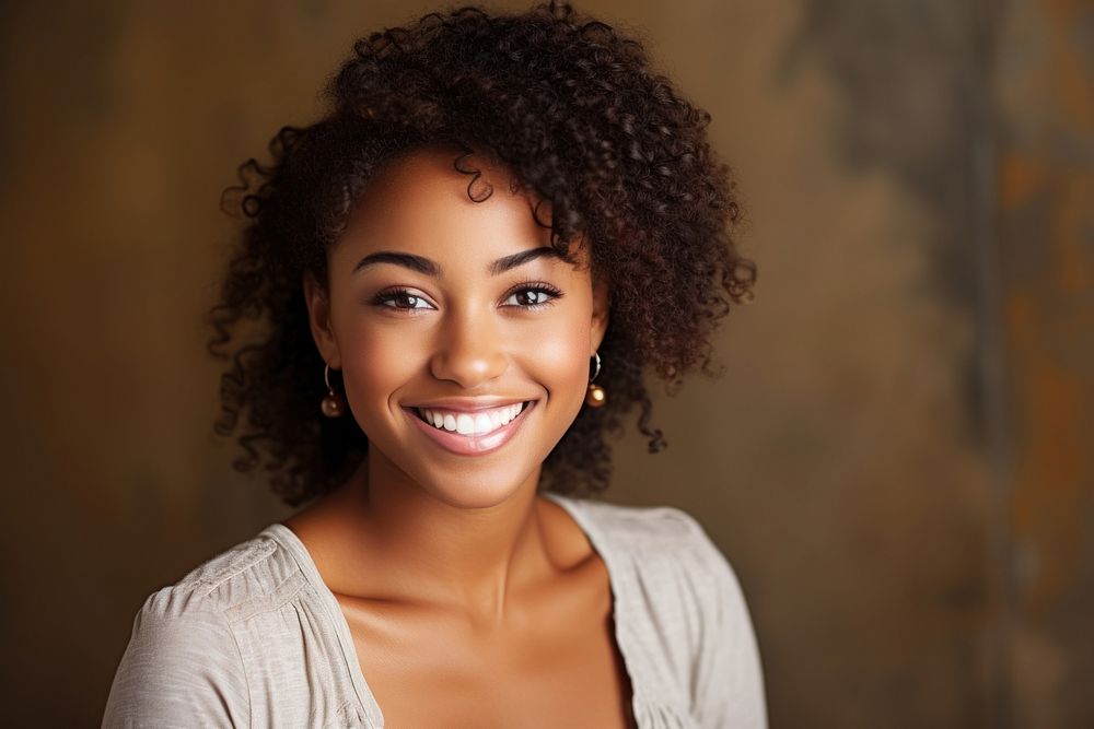 A African-American young woman smile portrait hairstyle. AI generated Image by rawpixel.