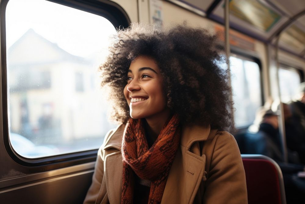 Portrait smiling window train. AI generated Image by rawpixel.