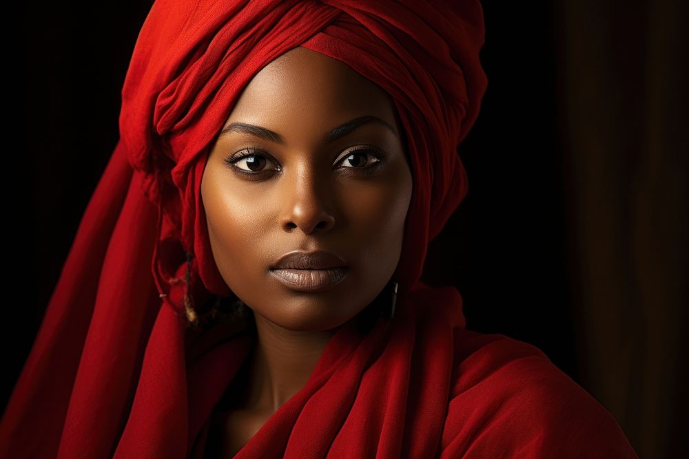 An African-american woman wearing a red shawl portrait adult photo. AI generated Image by rawpixel.