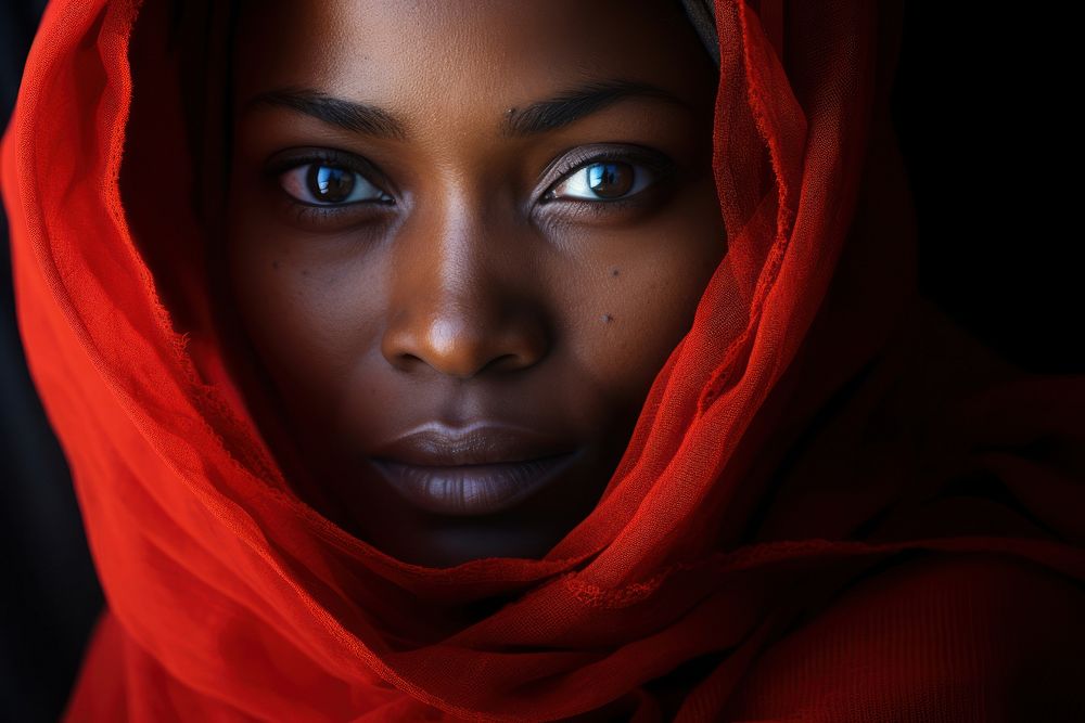 An African-american woman wearing a red shawl portrait adult photo. AI generated Image by rawpixel.