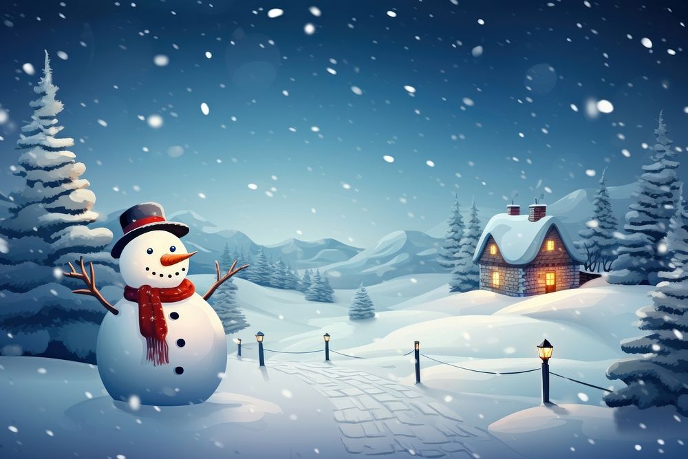 Happy snowman winter landscape christmas. 