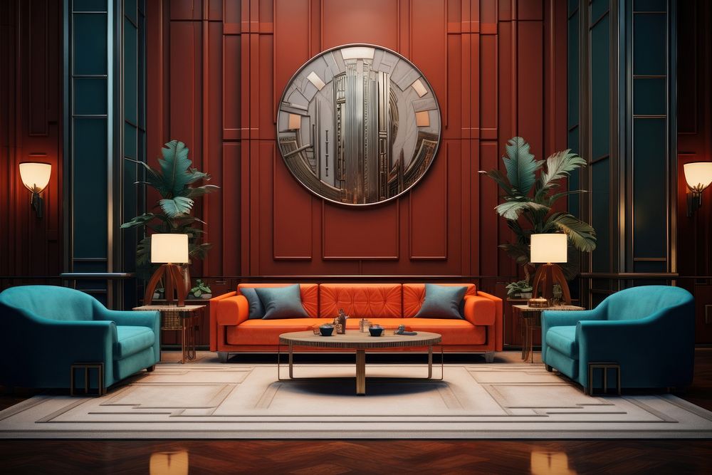 Living room spacious Art deco architecture. AI generated Image by rawpixel.
