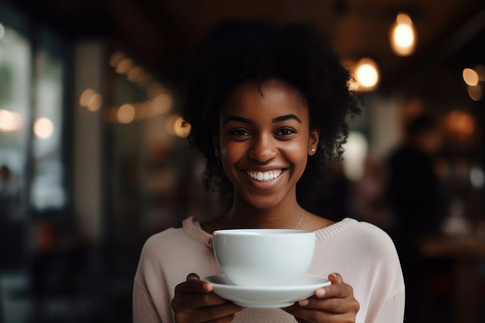 Tea cup smiling holding saucer. AI generated Image by rawpixel.