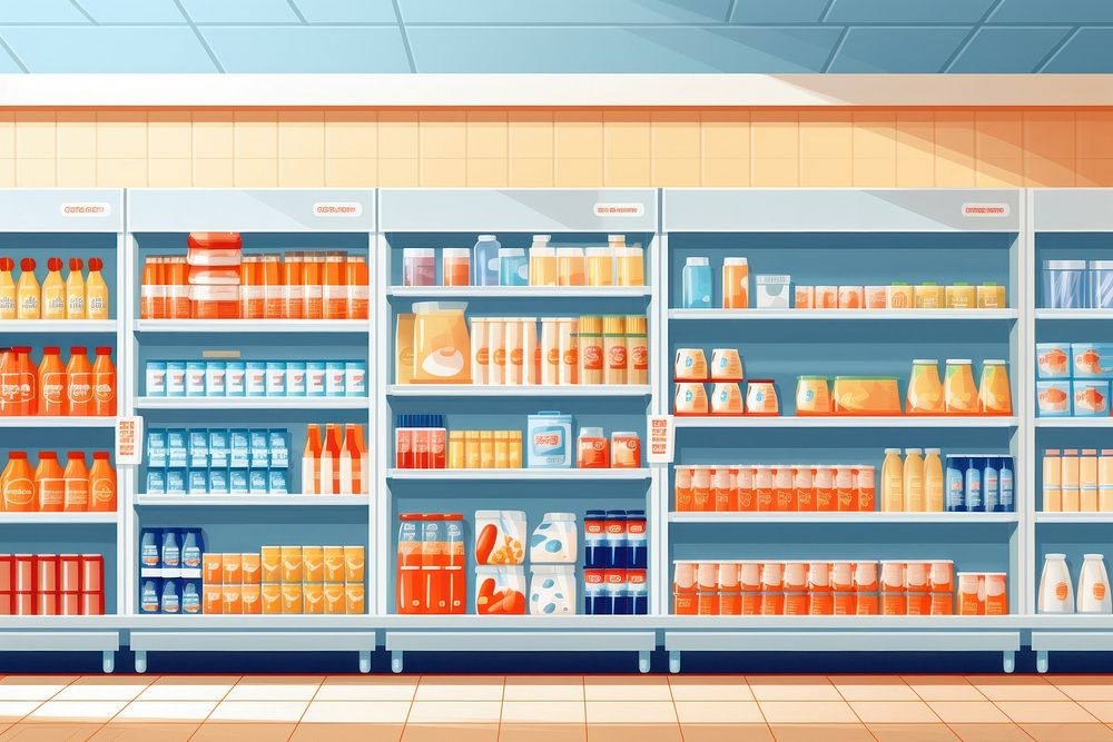 Supermarket shelves shelf architecture. AI generated Image by rawpixel.
