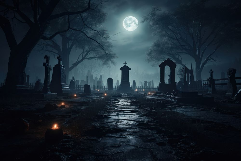Night Cemetery Horror cemetery. 