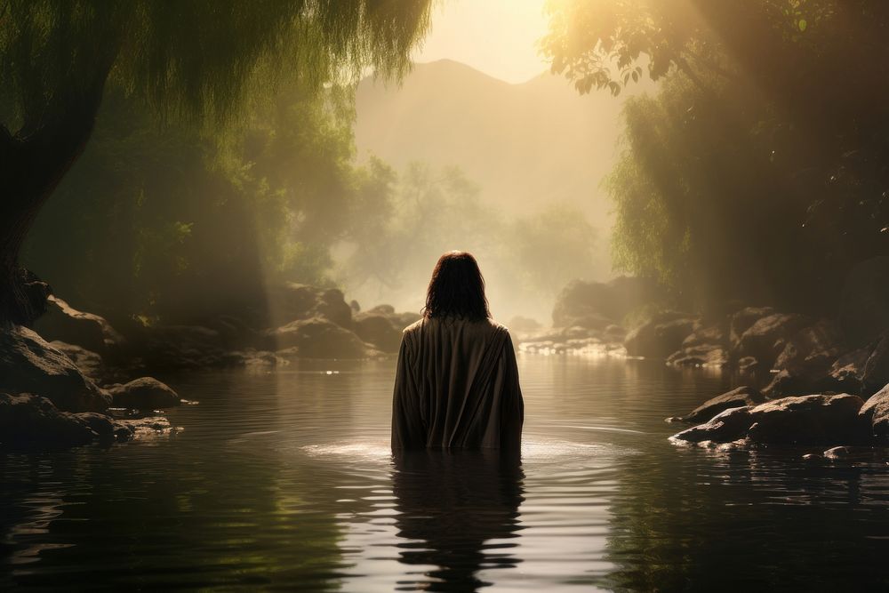 Baptism Jesus Christ Jordan River sunlight. AI generated Image by rawpixel.