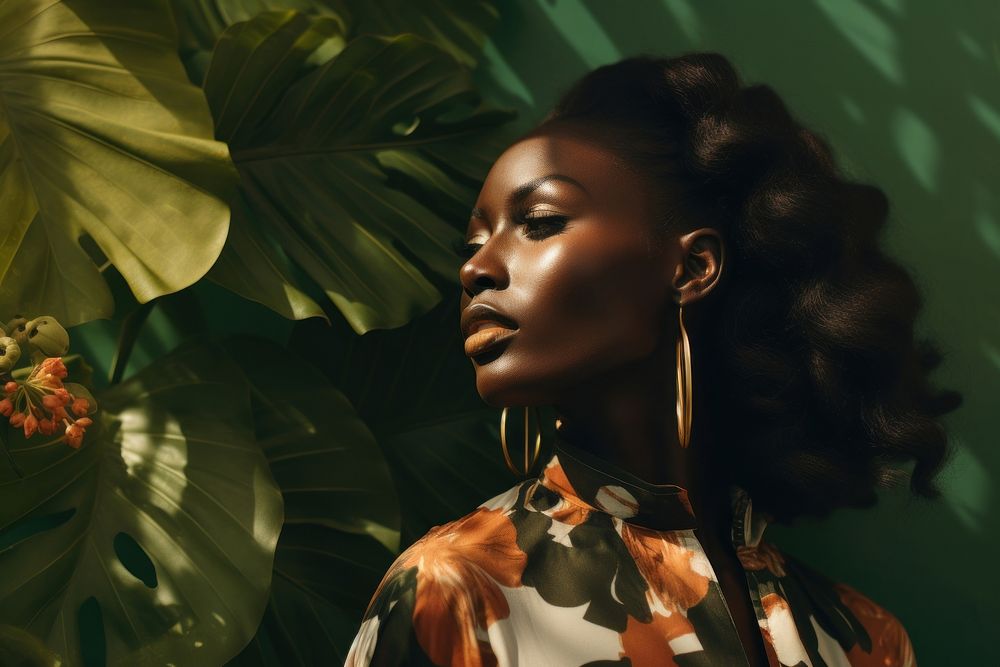 A dark-skinned woman portrait adult plant. AI generated Image by rawpixel.