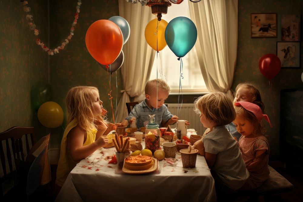 Child party balloon table. AI generated Image by rawpixel.
