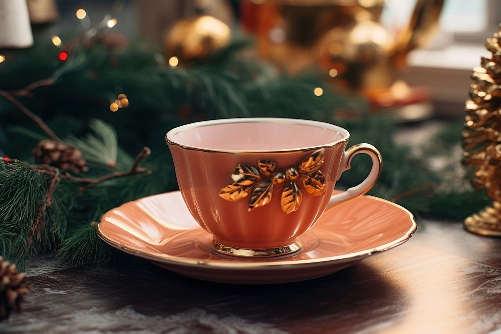 Christmas tea cup saucer coffee drink. AI generated Image by rawpixel.