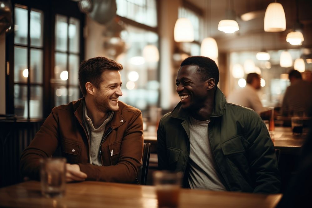 Gay couple laughing smiling adult. AI generated Image by rawpixel.
