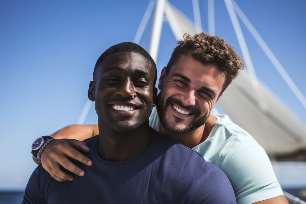 Gay couple photography laughing portrait. AI generated Image by rawpixel.