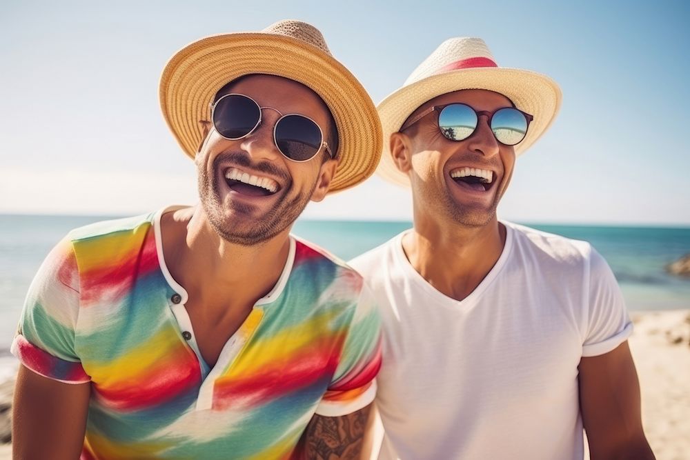 Gay couple laughing fashion glasses. AI generated Image by rawpixel.