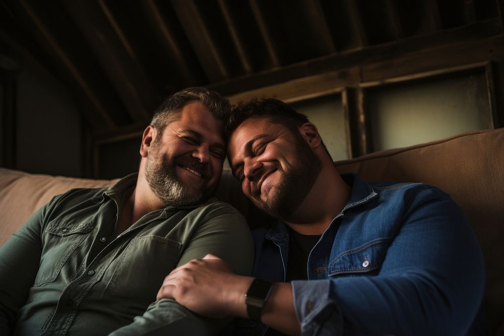 Gay couple photography portrait smiling. 