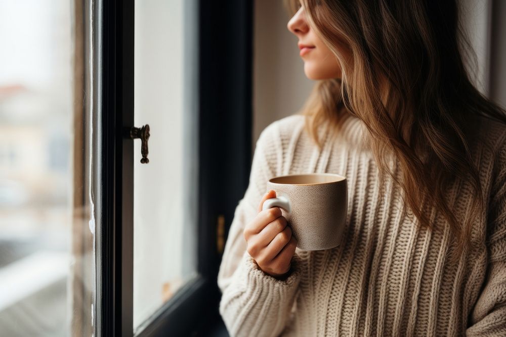 Window coffee cup sweater. AI generated Image by rawpixel.