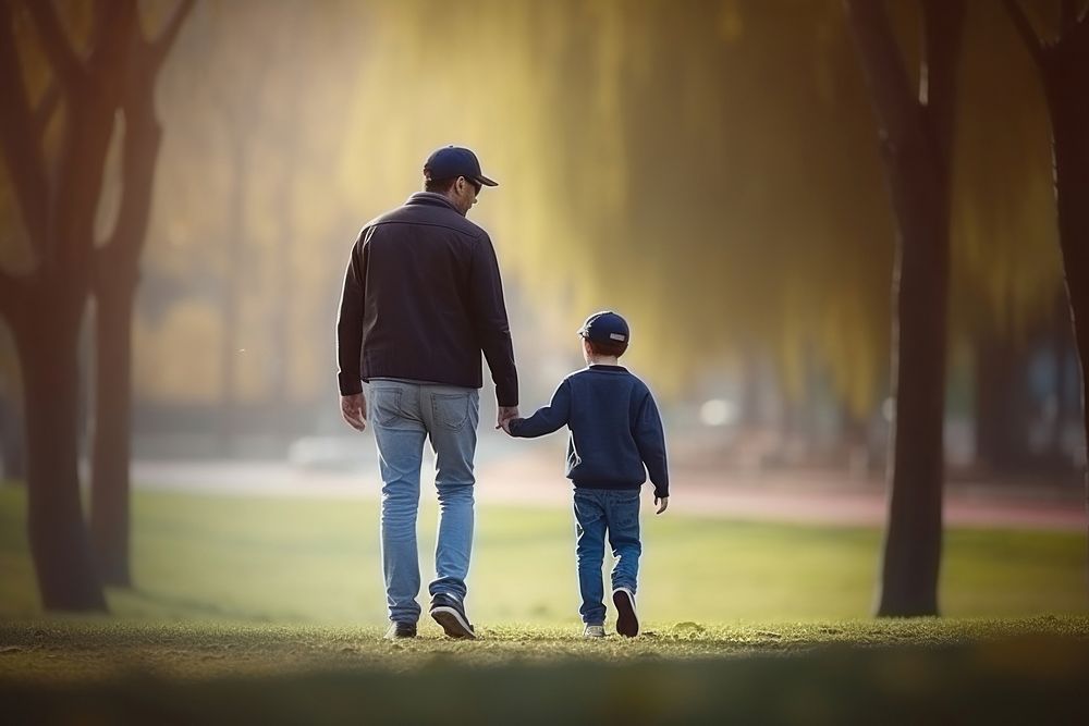 Walking father adult child. AI generated Image by rawpixel.