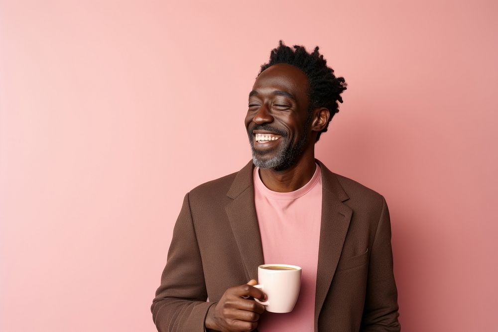 Man drinking tea laughing smiling coffee. AI generated Image by rawpixel.