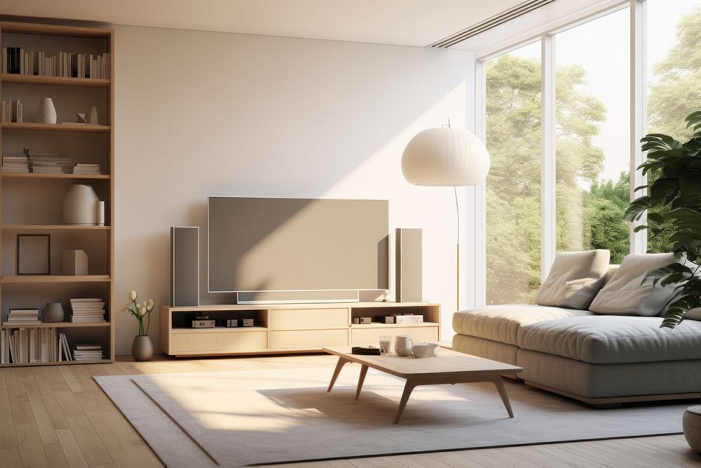 Living room architecture television furniture. AI generated Image by rawpixel.