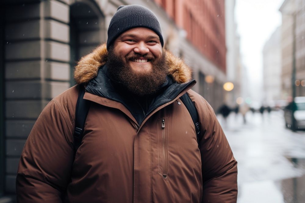 Winter clothes photography outdoors smiling. 