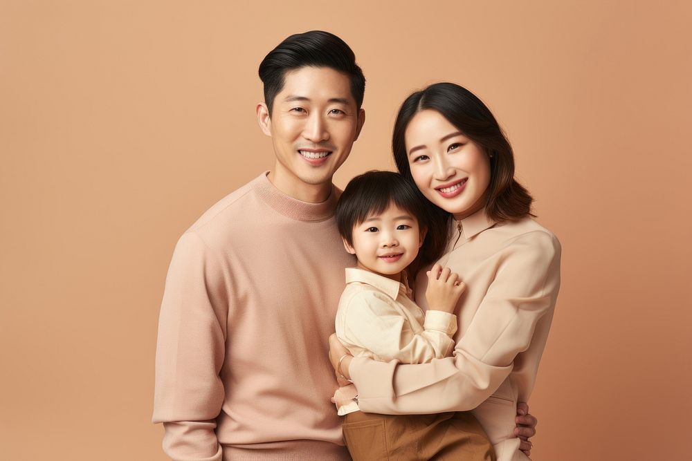 Asian family portrait smiling photo. 