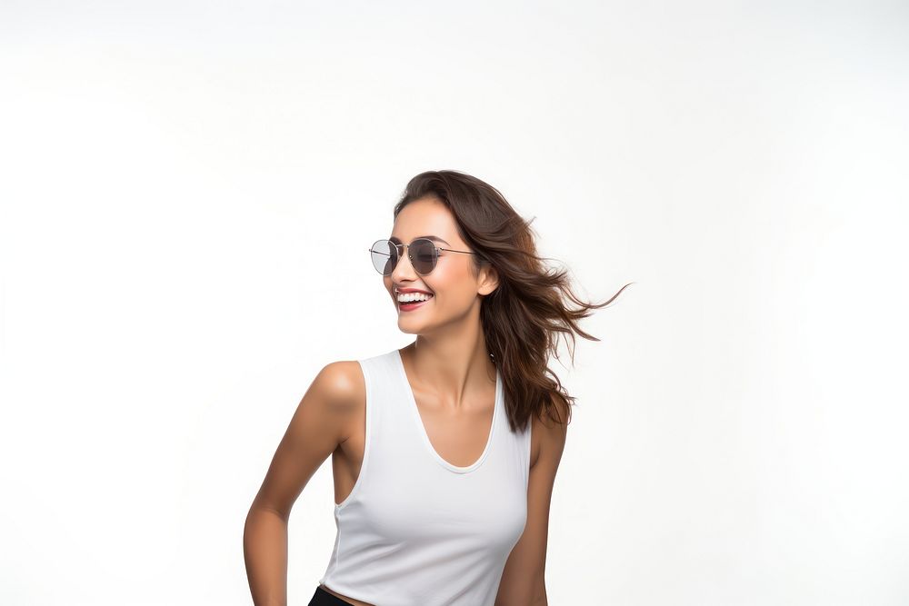 Sunglasses woman portrait laughing. AI generated Image by rawpixel.