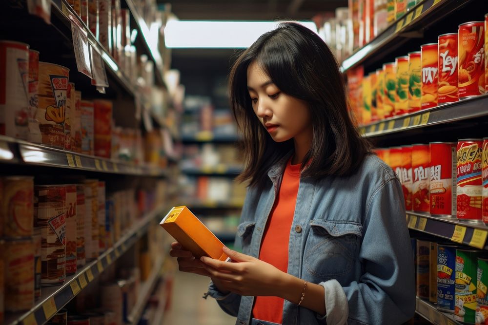 Asian woman shelf supermarket consumerism. AI generated Image by rawpixel.