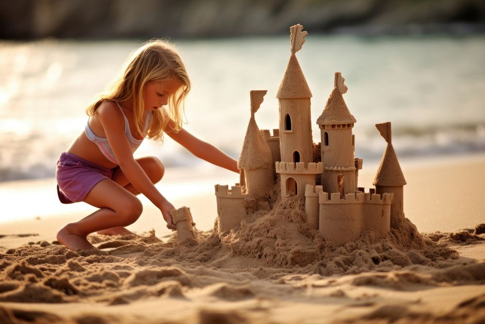 Holiday beach sand sandcastle outdoors. AI generated Image by rawpixel.