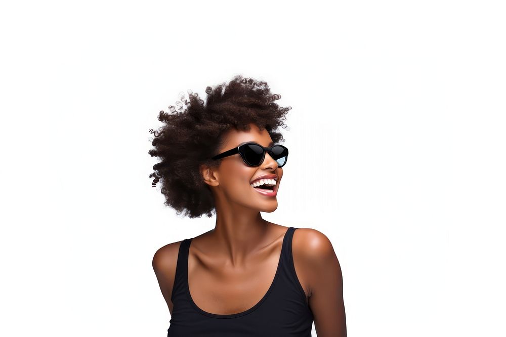 Sunglasses woman laughing smiling. AI generated Image by rawpixel.