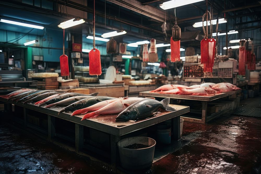 Fish market slaughterhouse architecture freshness. AI generated Image by rawpixel.