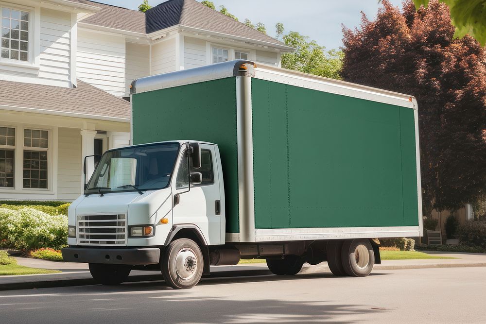 Green moving truck, realistic vehicle