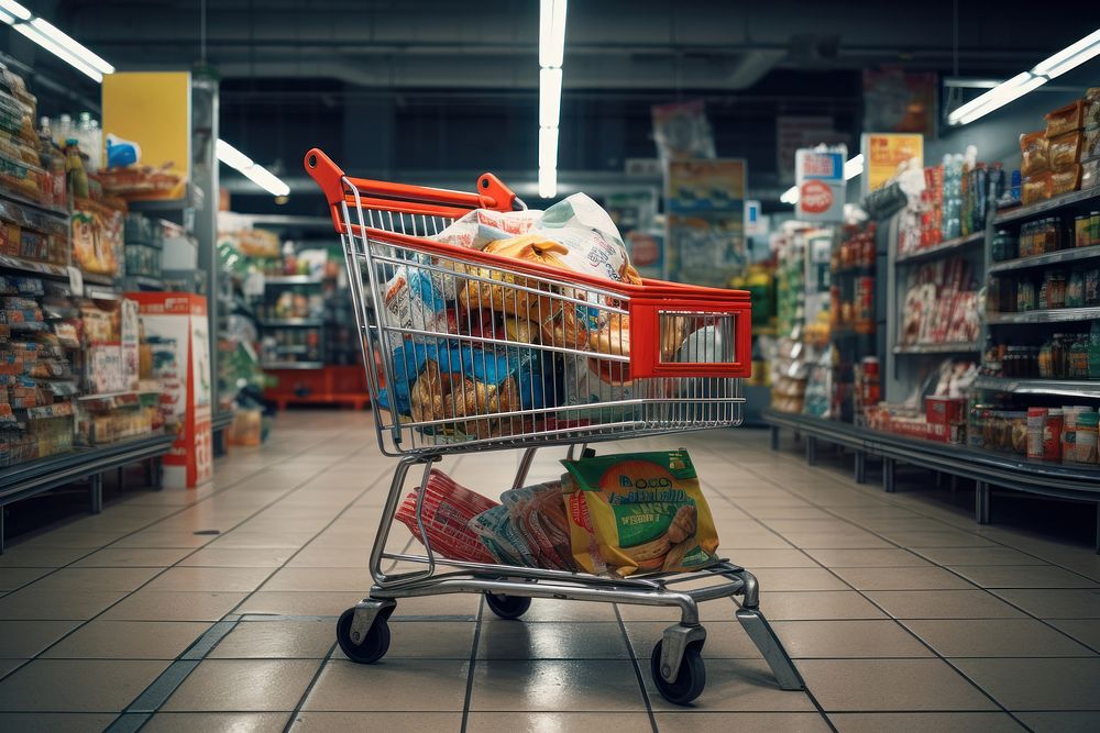 Shopping cart supermarket architecture consumerism. AI generated Image by rawpixel.