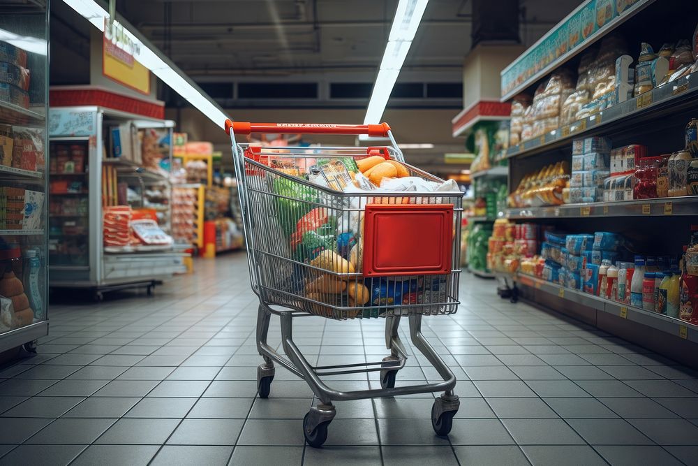 Shopping cart supermarket architecture consumerism. AI generated Image by rawpixel.