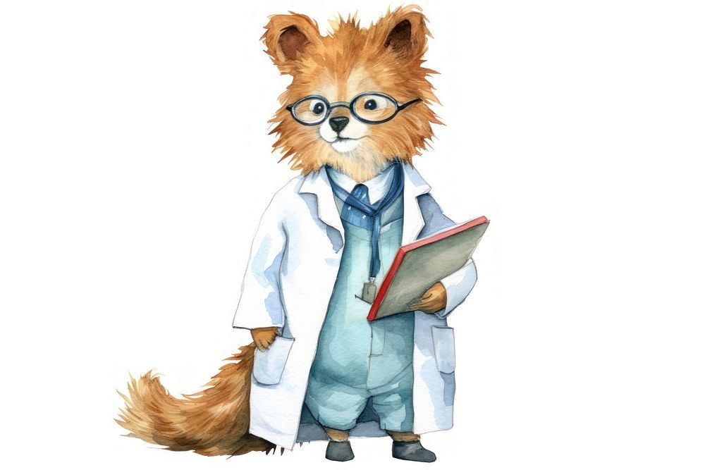 Fox doctor white background representation intelligence. AI generated Image by rawpixel.