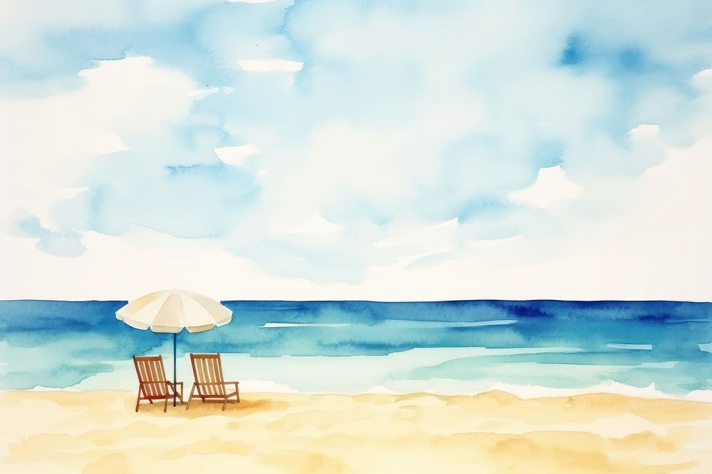 Sandy beach furniture landscape painting. AI generated Image by rawpixel.