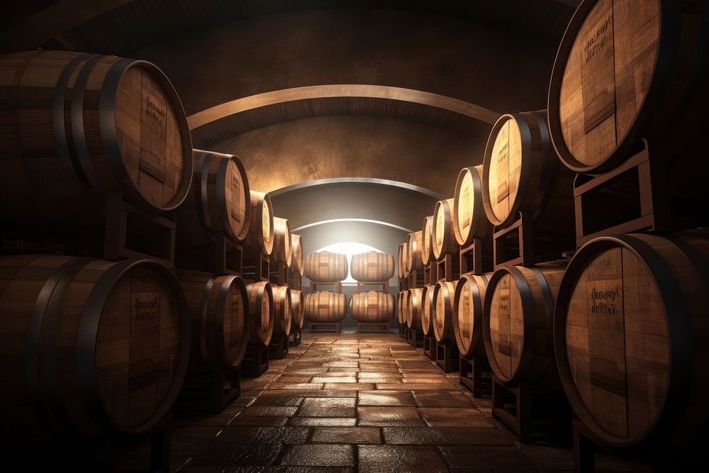 Wine aging room Wine barrels architecture refreshment. AI generated Image by rawpixel.